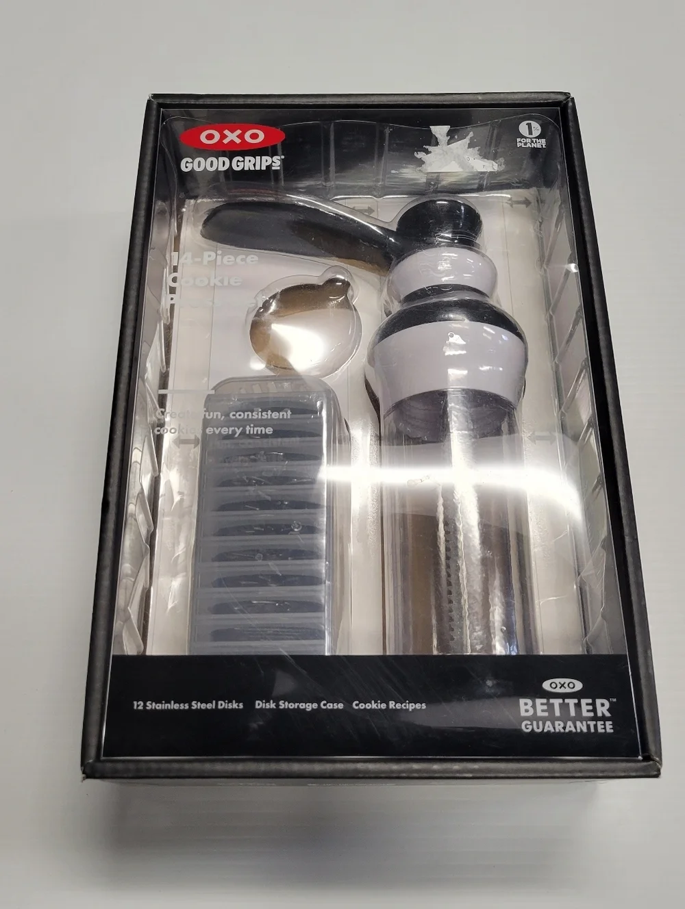 OXO Good Grips 14-Piece Cookie Press Set, Cookie Press with 12 Stainless Steel D